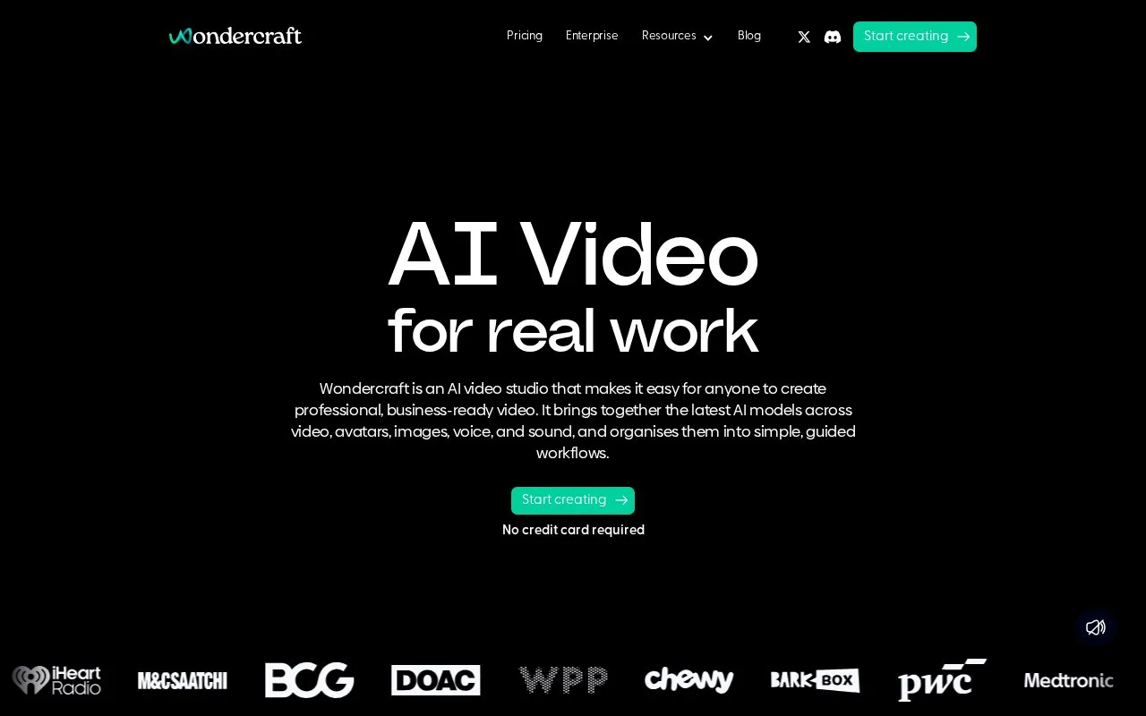 Screenshot of the Wondercraft homepage