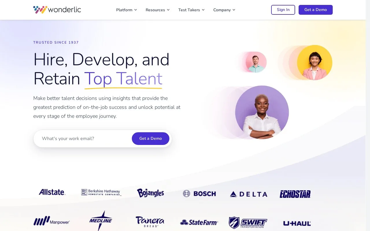Screenshot of the Wonderlic homepage
