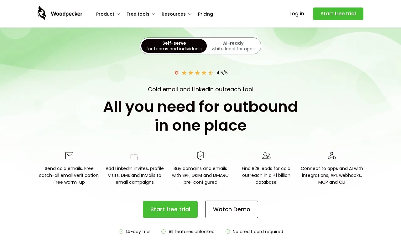 Screenshot of the Woodpecker homepage