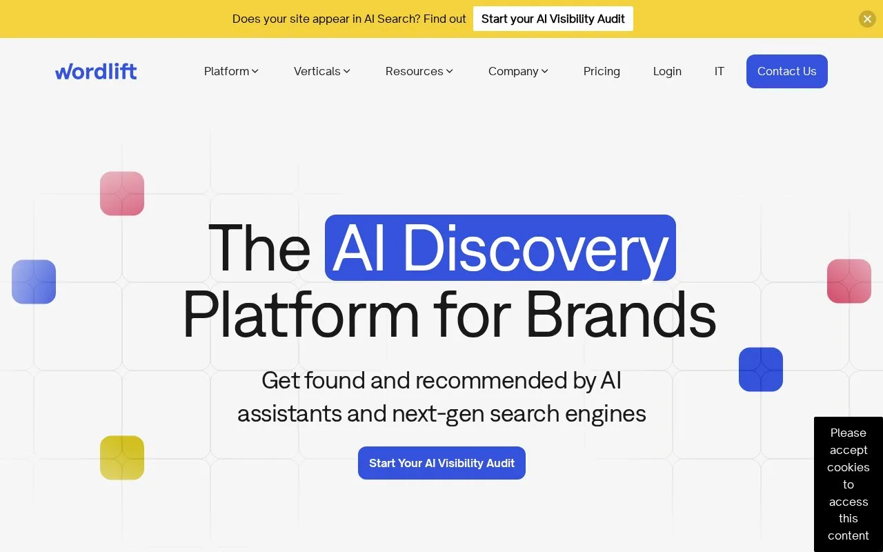 Screenshot of the WordLift homepage