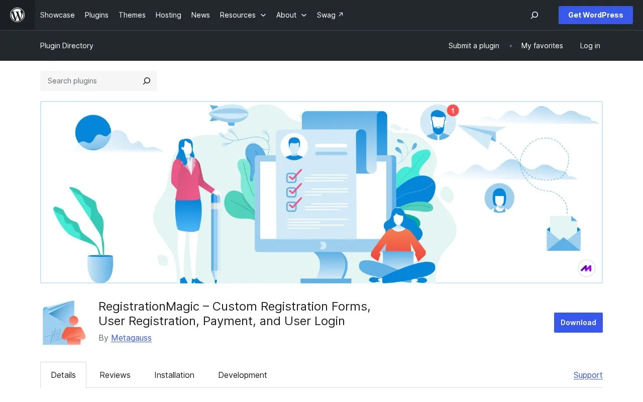 Screenshot of the RegistrationMagic homepage