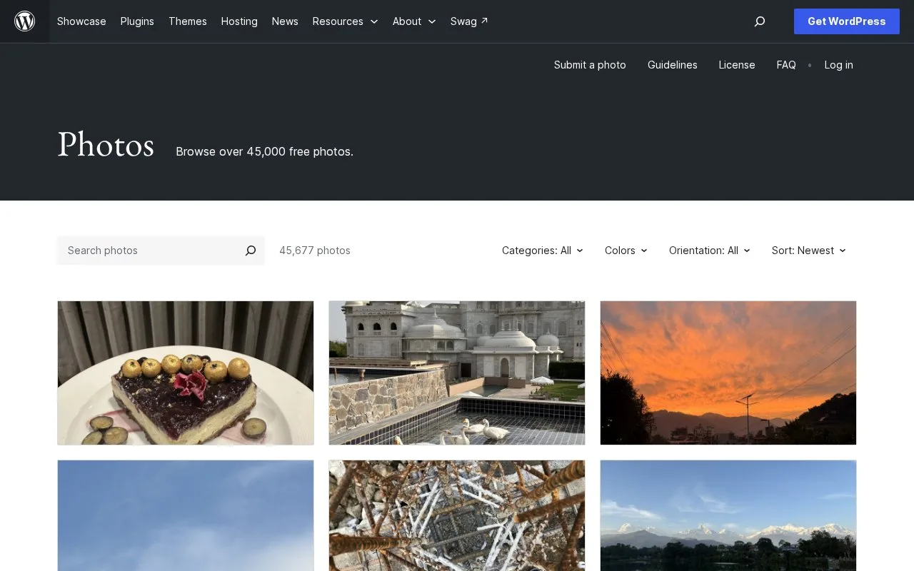 Screenshot of the WordPress Photo Directory homepage