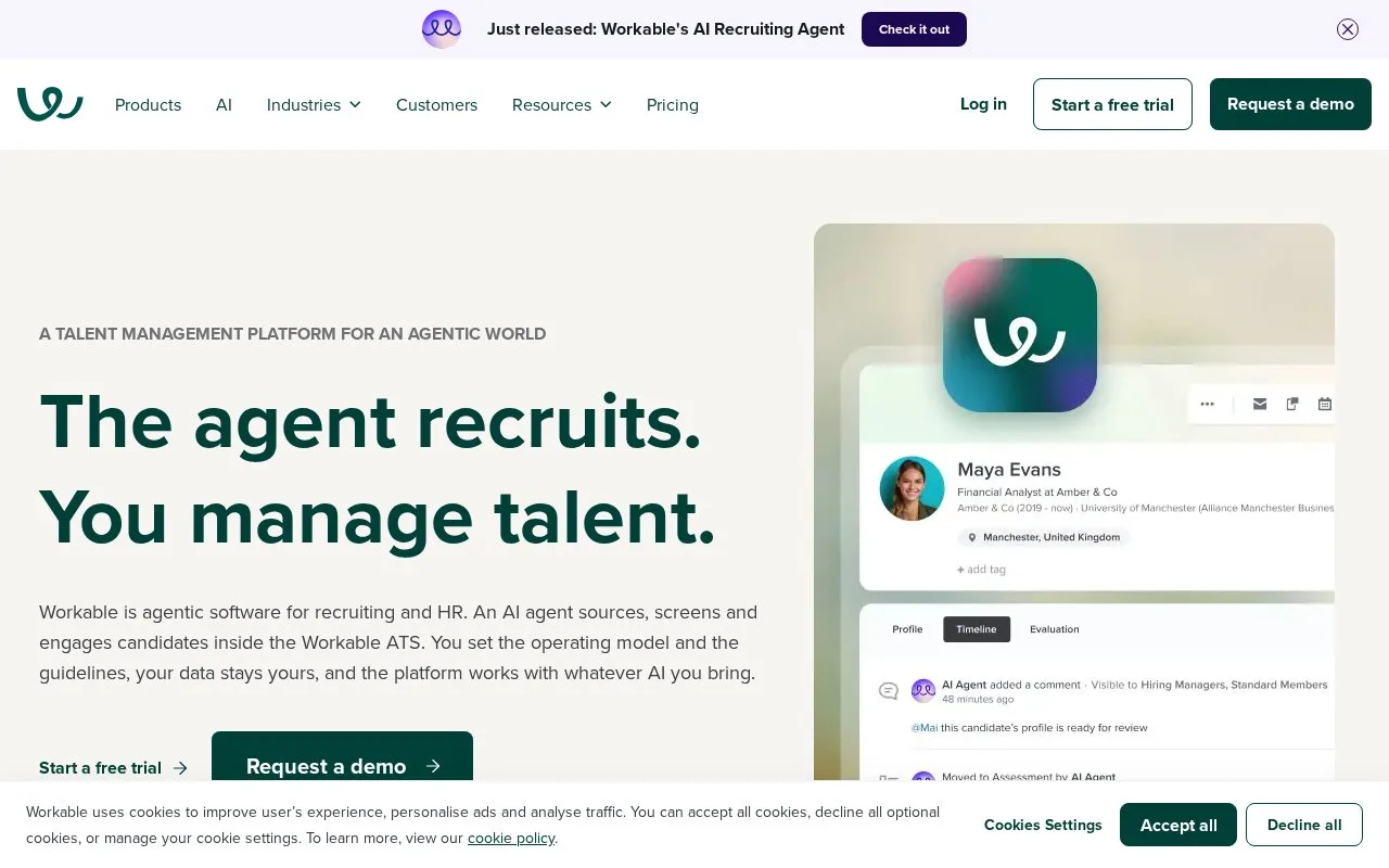 Screenshot of the Workable homepage