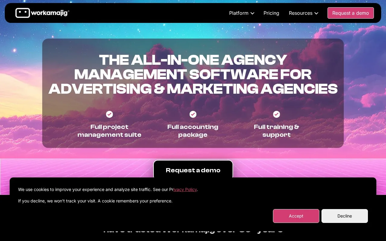 Screenshot of the Workamajig homepage