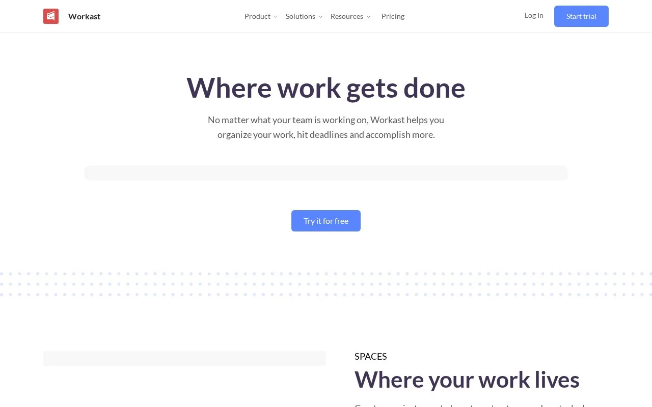 Screenshot of the Workast homepage