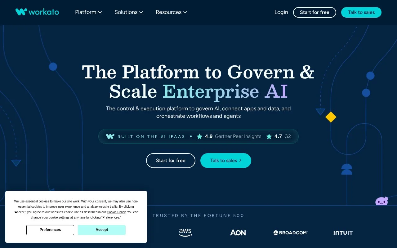 Screenshot of the Workato homepage