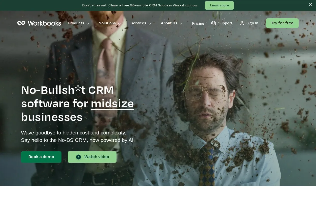 Screenshot of the Workbooks homepage