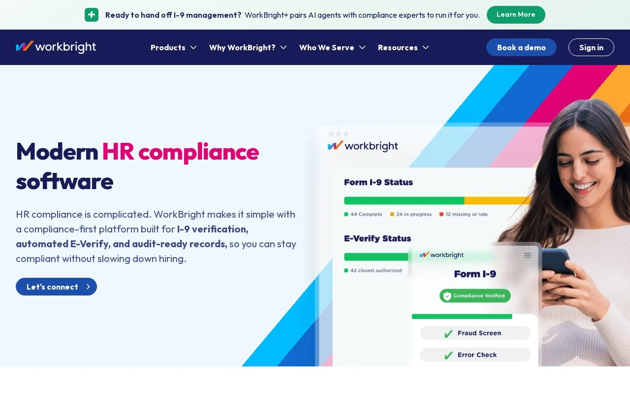 Screenshot of the WorkBright homepage