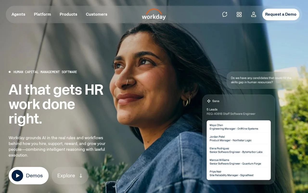 Screenshot of the Workday HCM homepage