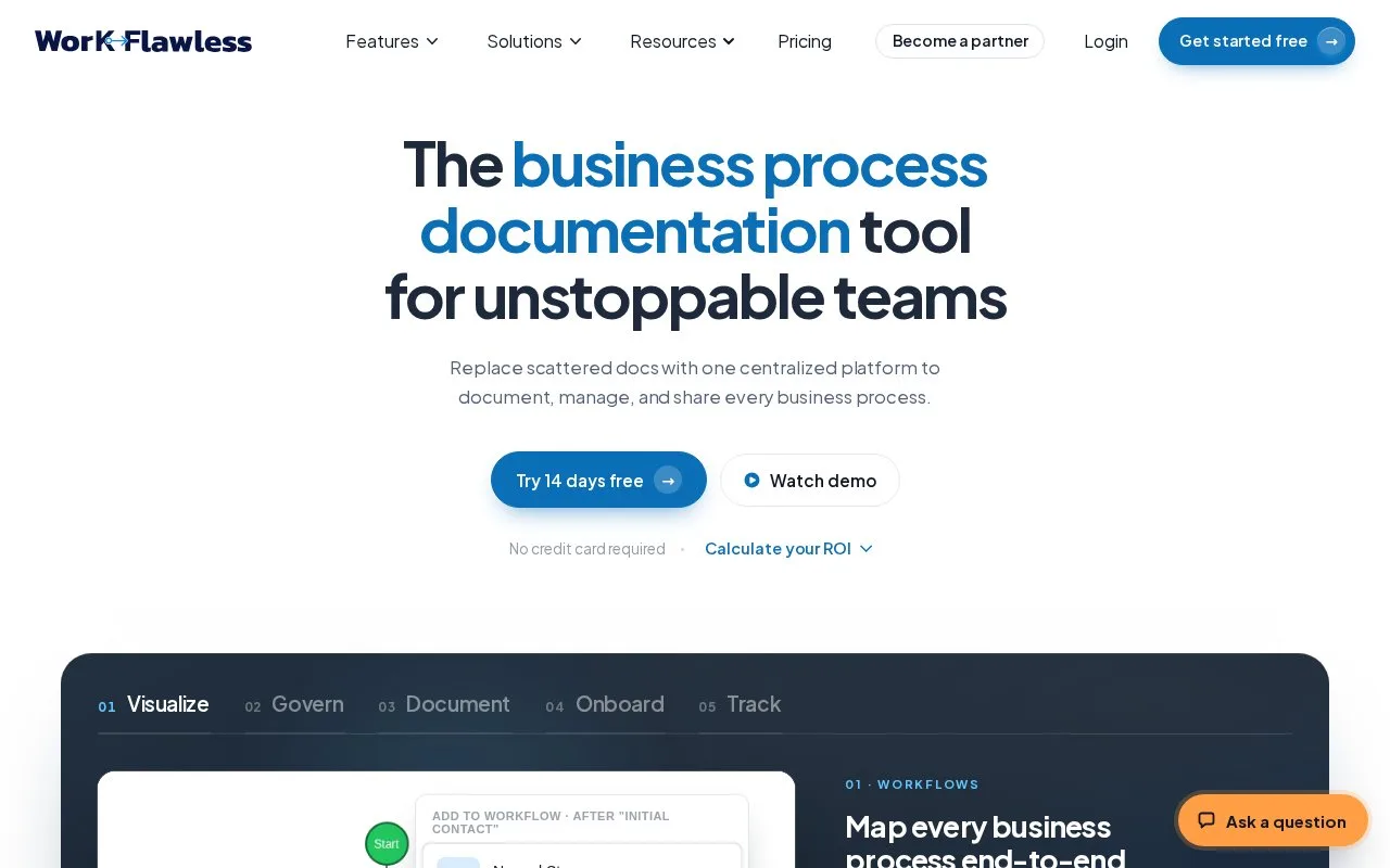 Screenshot of the WorkFlawless homepage