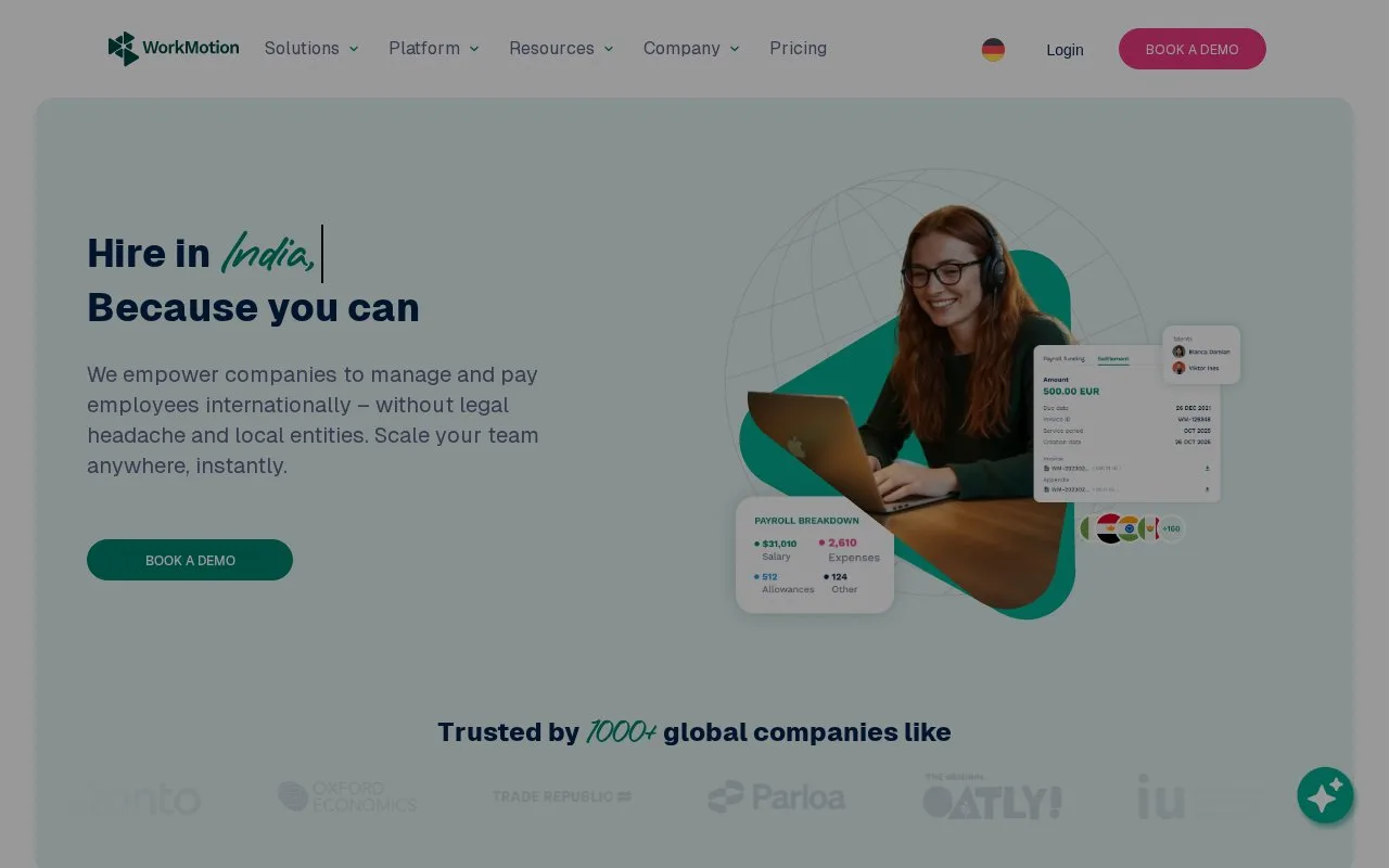 Screenshot of the WorkMotion homepage