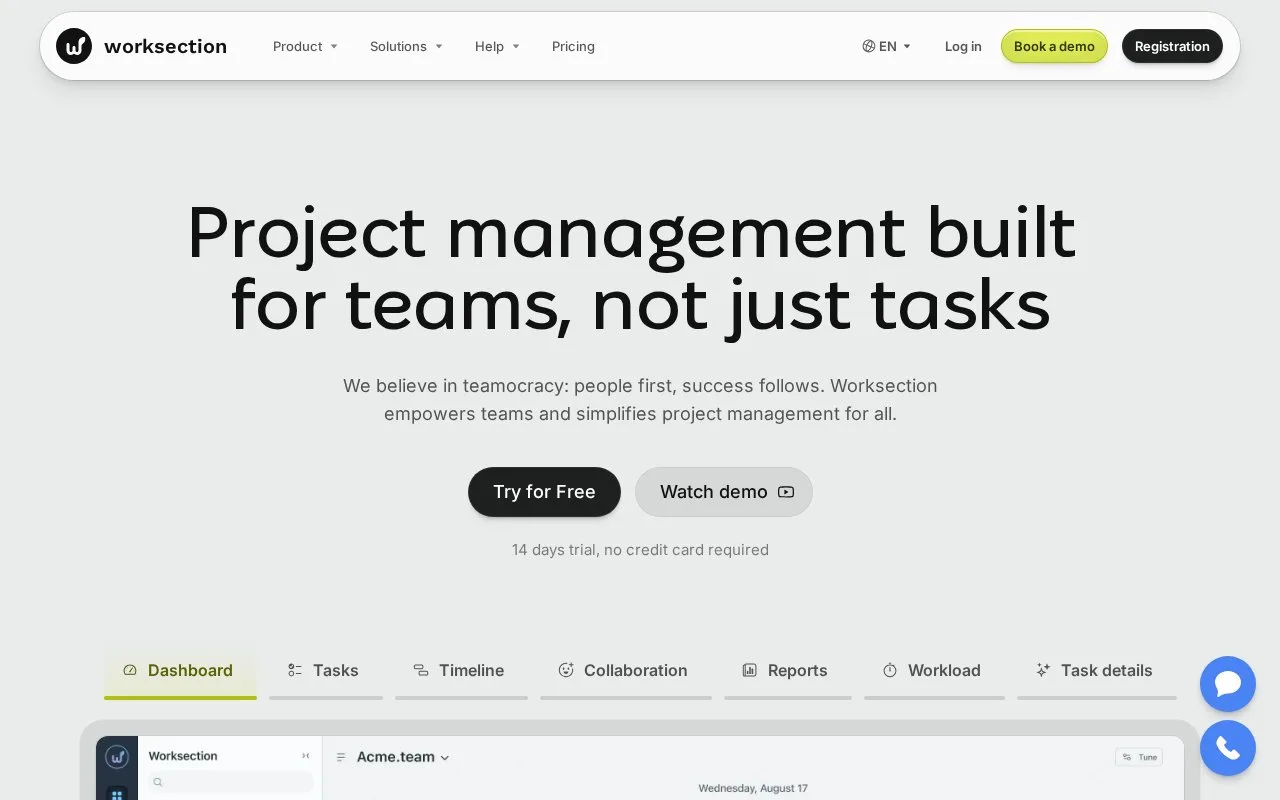 Screenshot of the Worksection homepage