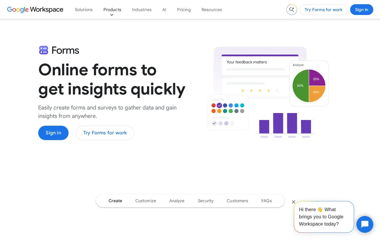 Screenshot of the Google Forms homepage