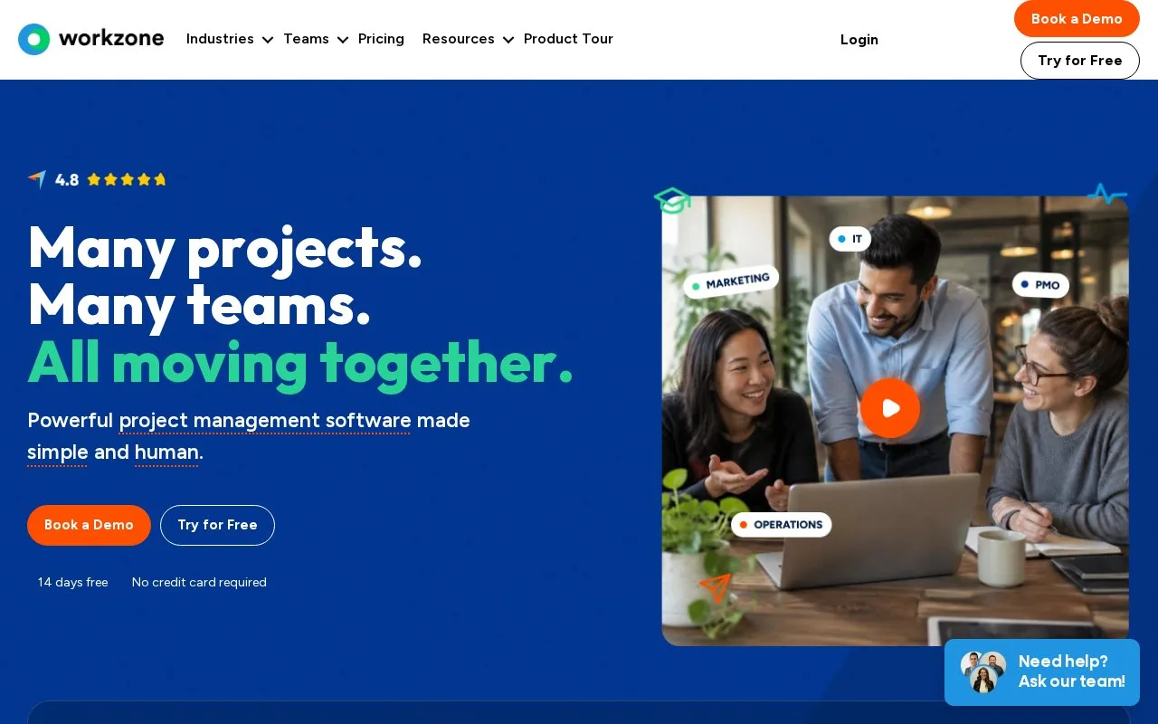 Screenshot of the Workzone homepage