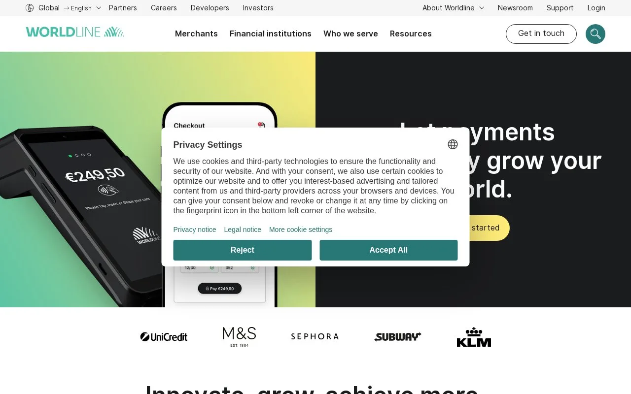 Screenshot of the Worldline homepage