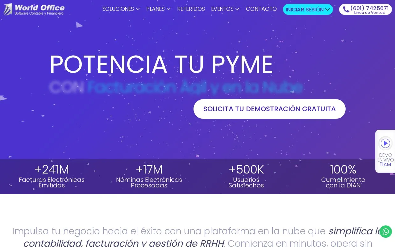Screenshot of the World Office homepage