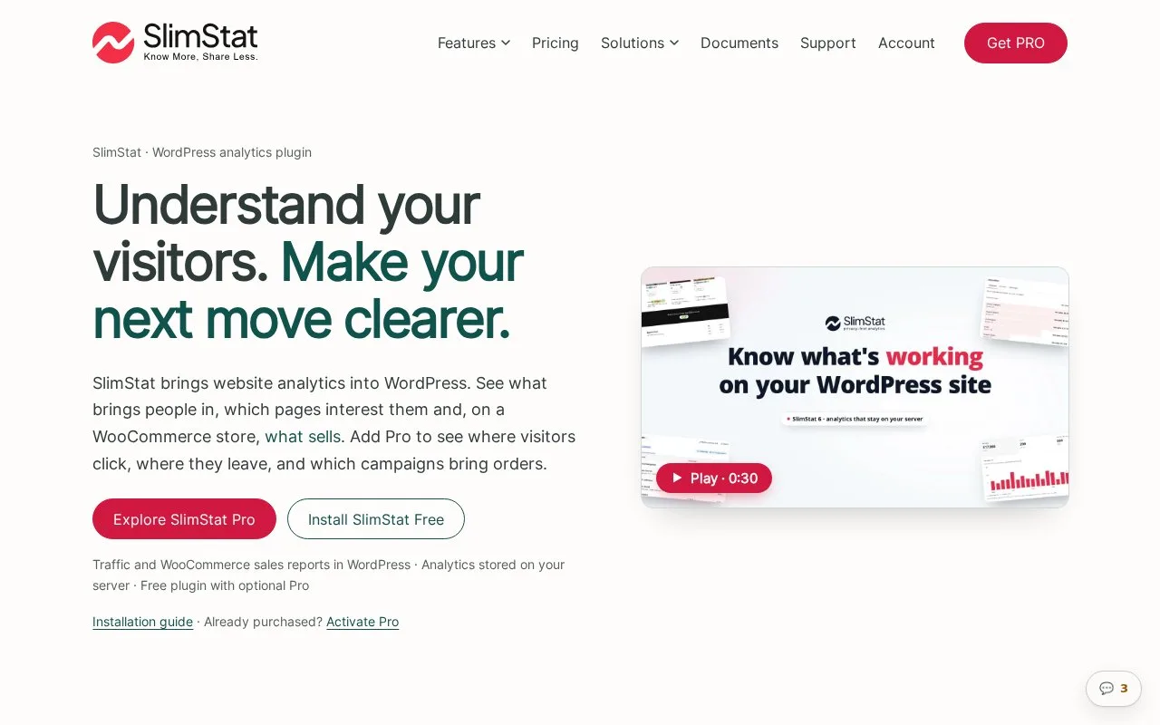 Screenshot of the SlimStat Analytics homepage