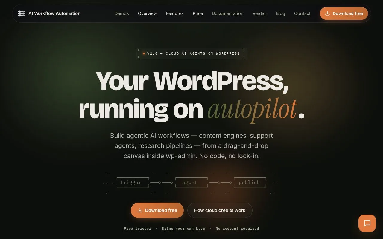 Screenshot of the AI Workflow Automation homepage