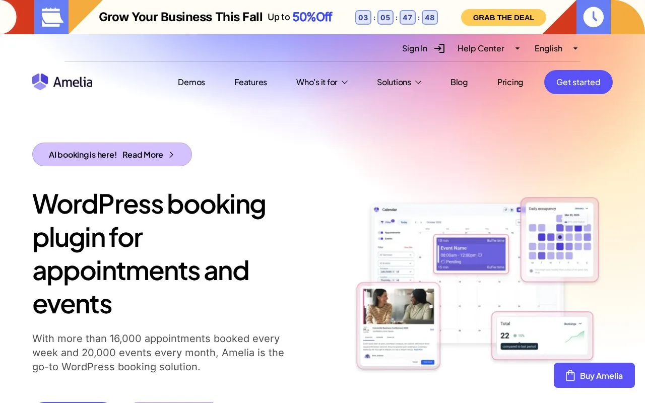 Screenshot of the Amelia homepage