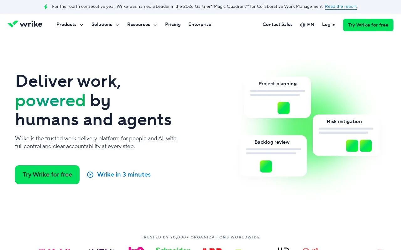 Screenshot of the Wrike homepage
