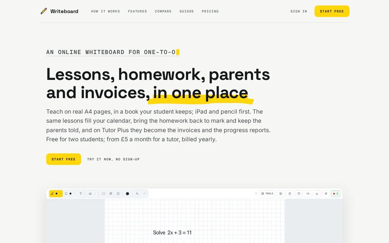 Screenshot of the Writeboard homepage