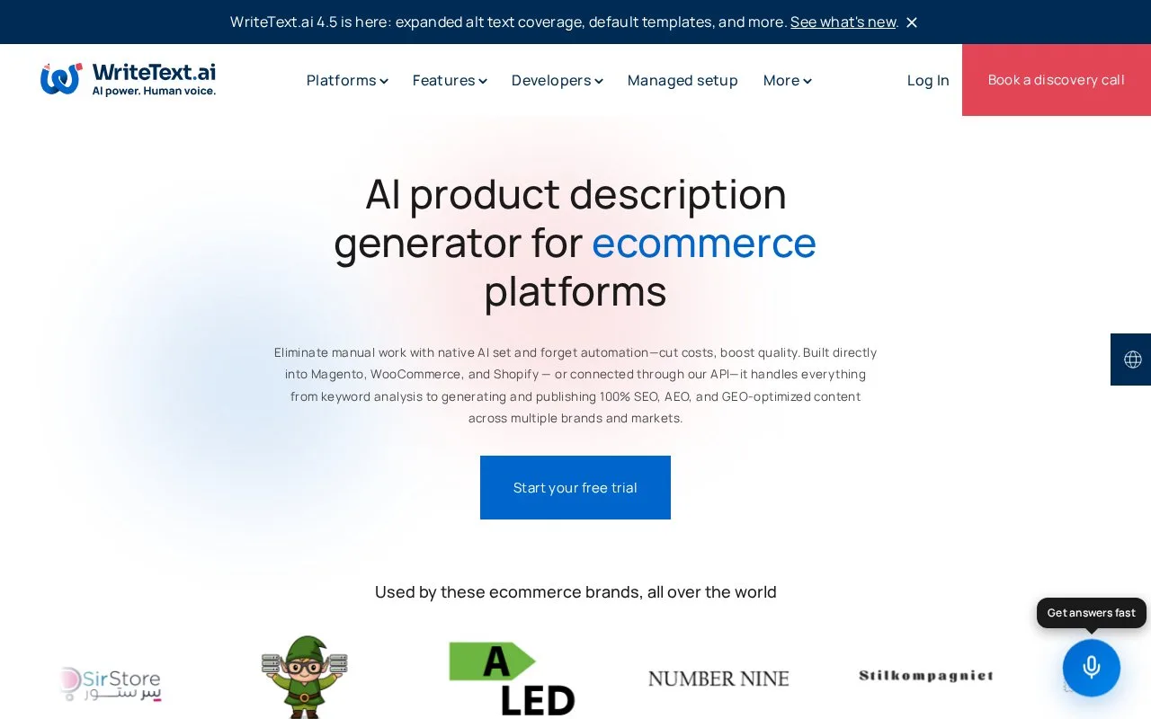 Screenshot of the WriteText.ai homepage