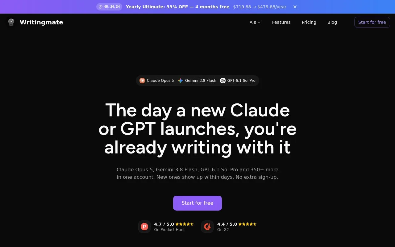 Screenshot of the Writingmate homepage