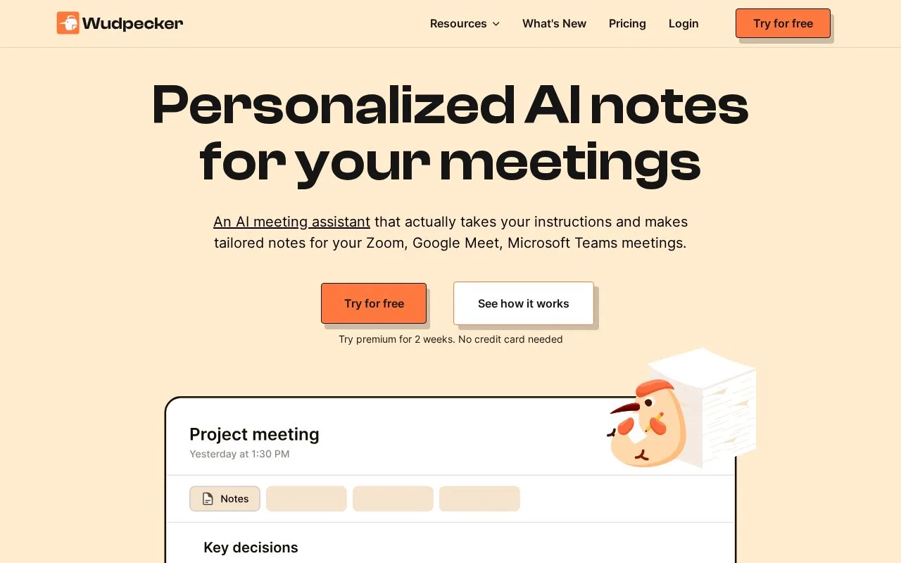 Screenshot of the Wudpecker homepage
