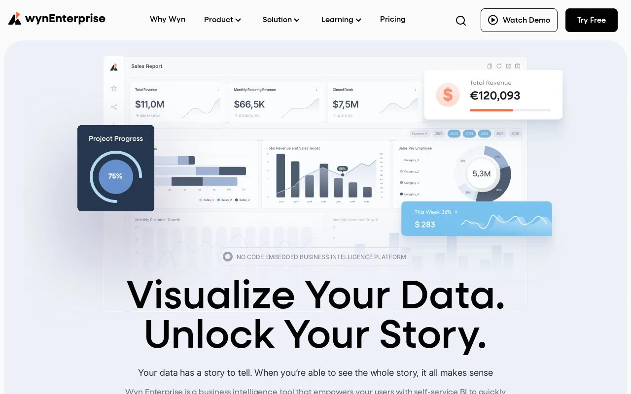 Screenshot of the Wyn Enterprise homepage
