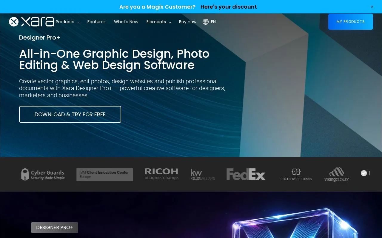 Screenshot of the Xara Designer Pro+ homepage