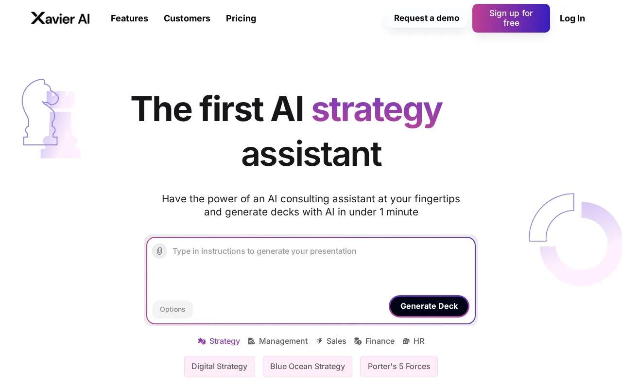 Screenshot of the Xavier AI homepage