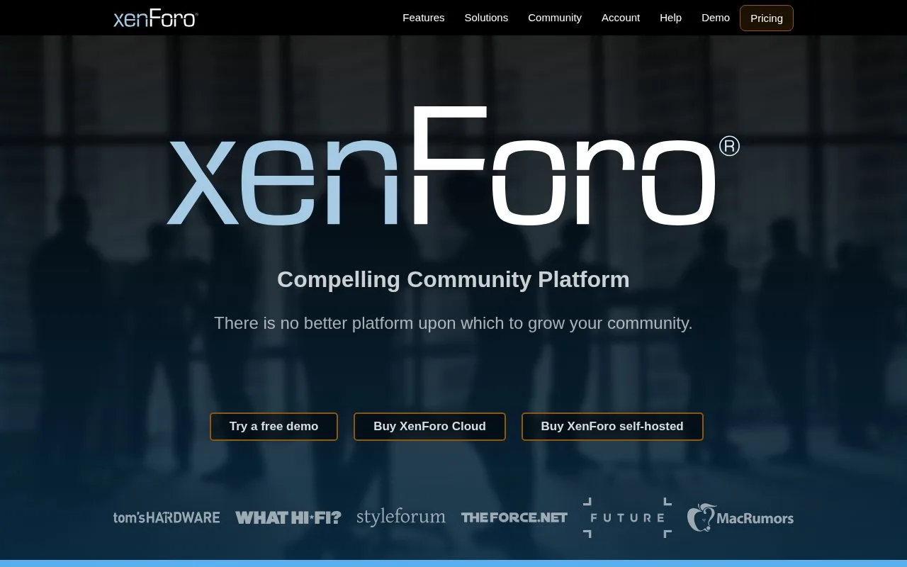 Screenshot of the XenForo homepage