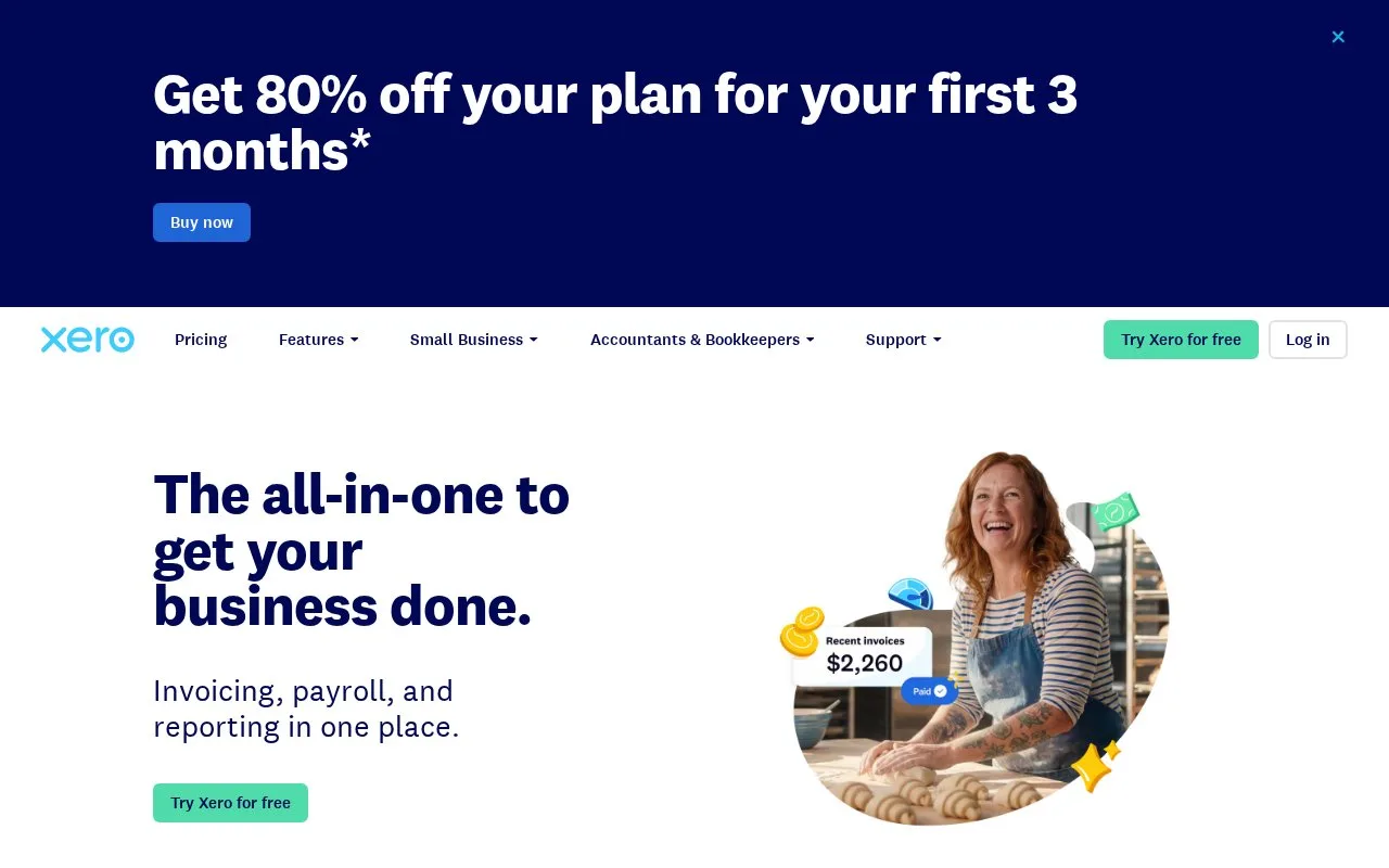 Screenshot of the Xero homepage