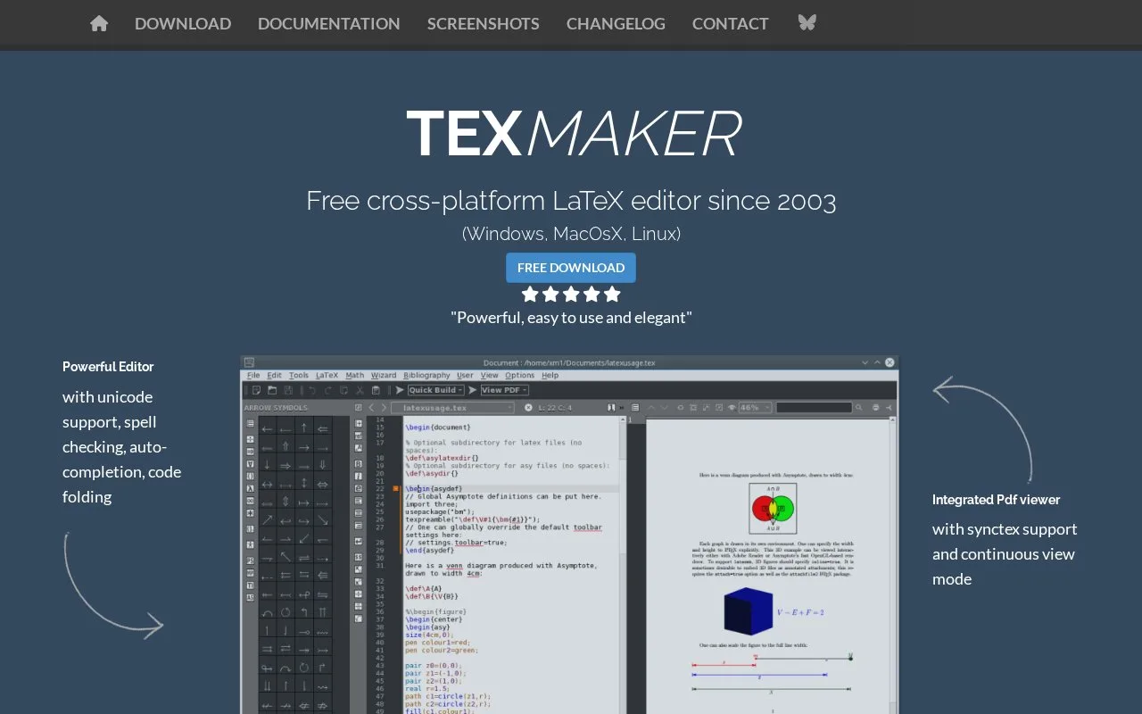 Screenshot of the Texmaker homepage