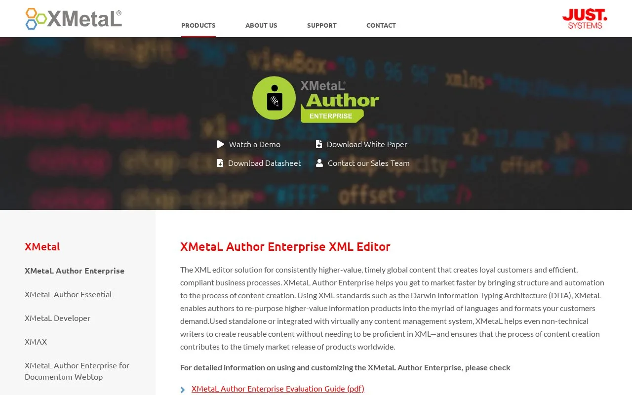 Screenshot of the XMetaL Author Enterprise homepage