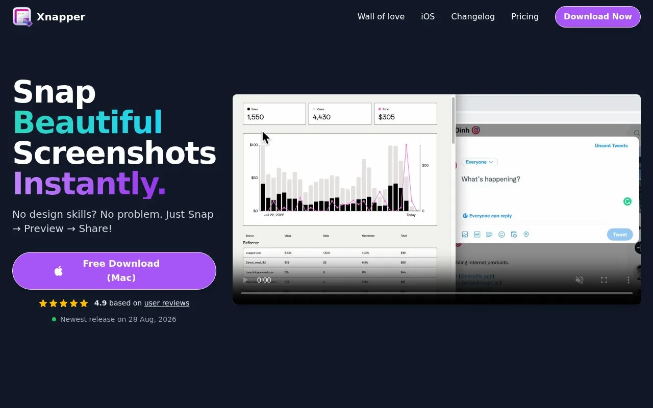 Screenshot of the Xnapper homepage