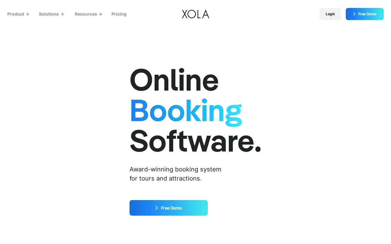 Screenshot of the Xola homepage