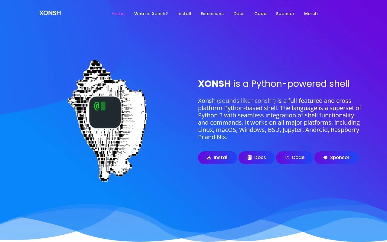 Screenshot of the xonsh homepage