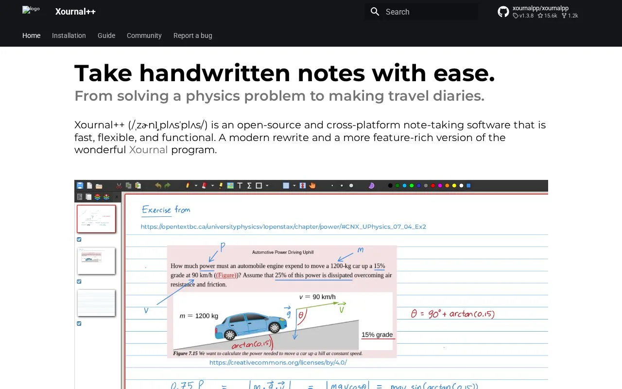 Screenshot of the Xournal++ homepage