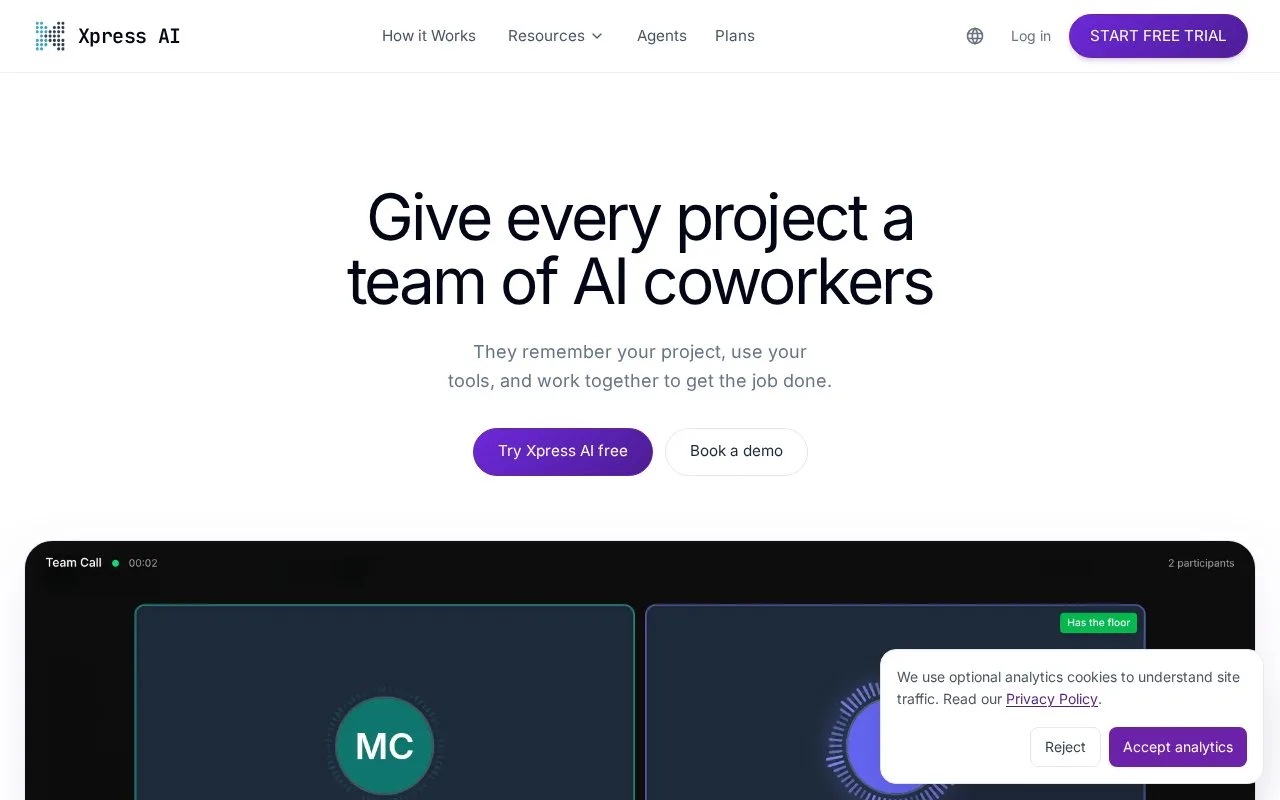 Screenshot of the Xpress AI homepage