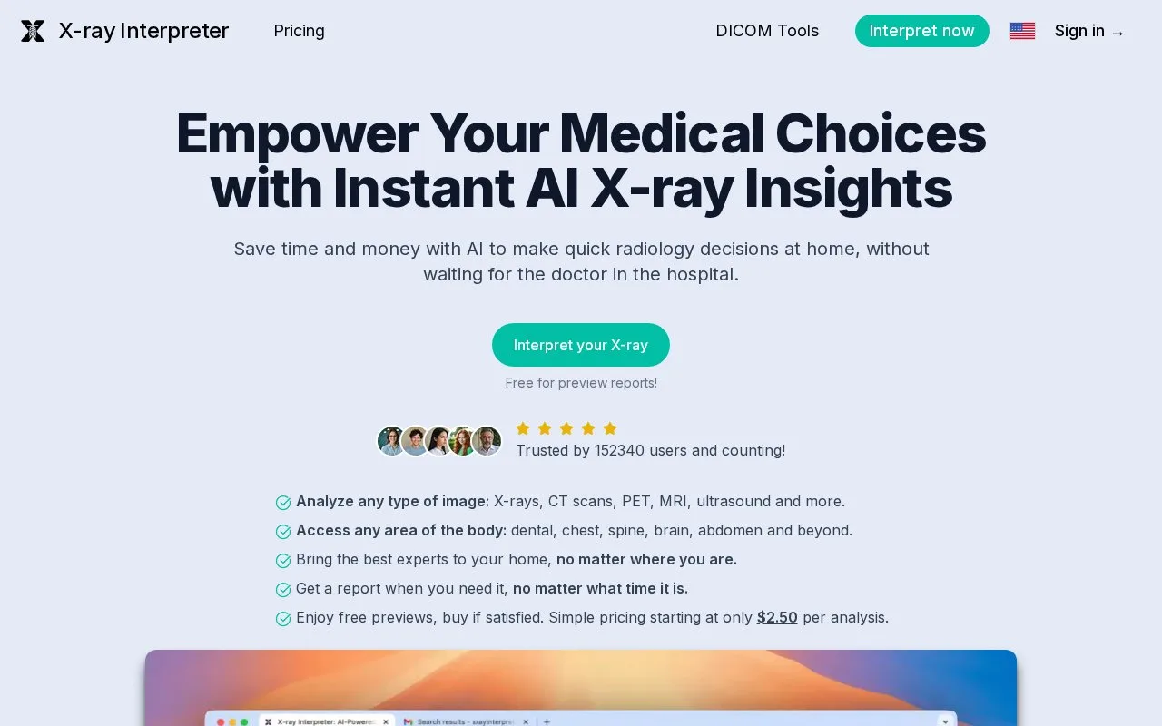Screenshot of the X-ray Interpreter homepage