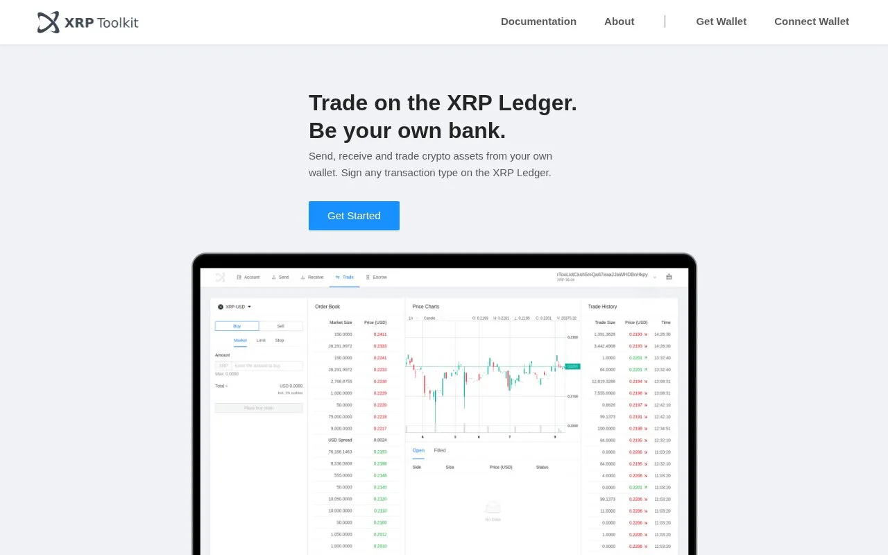Screenshot of the XRP Toolkit homepage