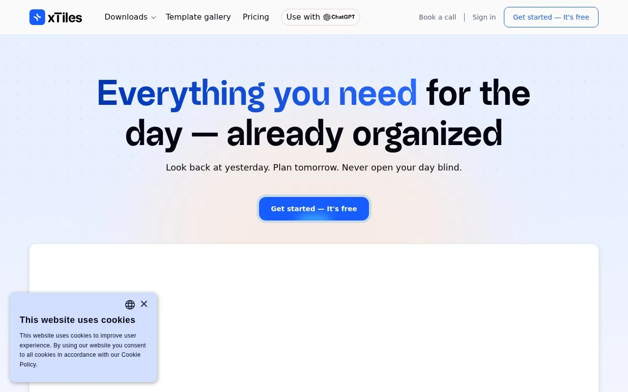 Screenshot of the xTiles homepage