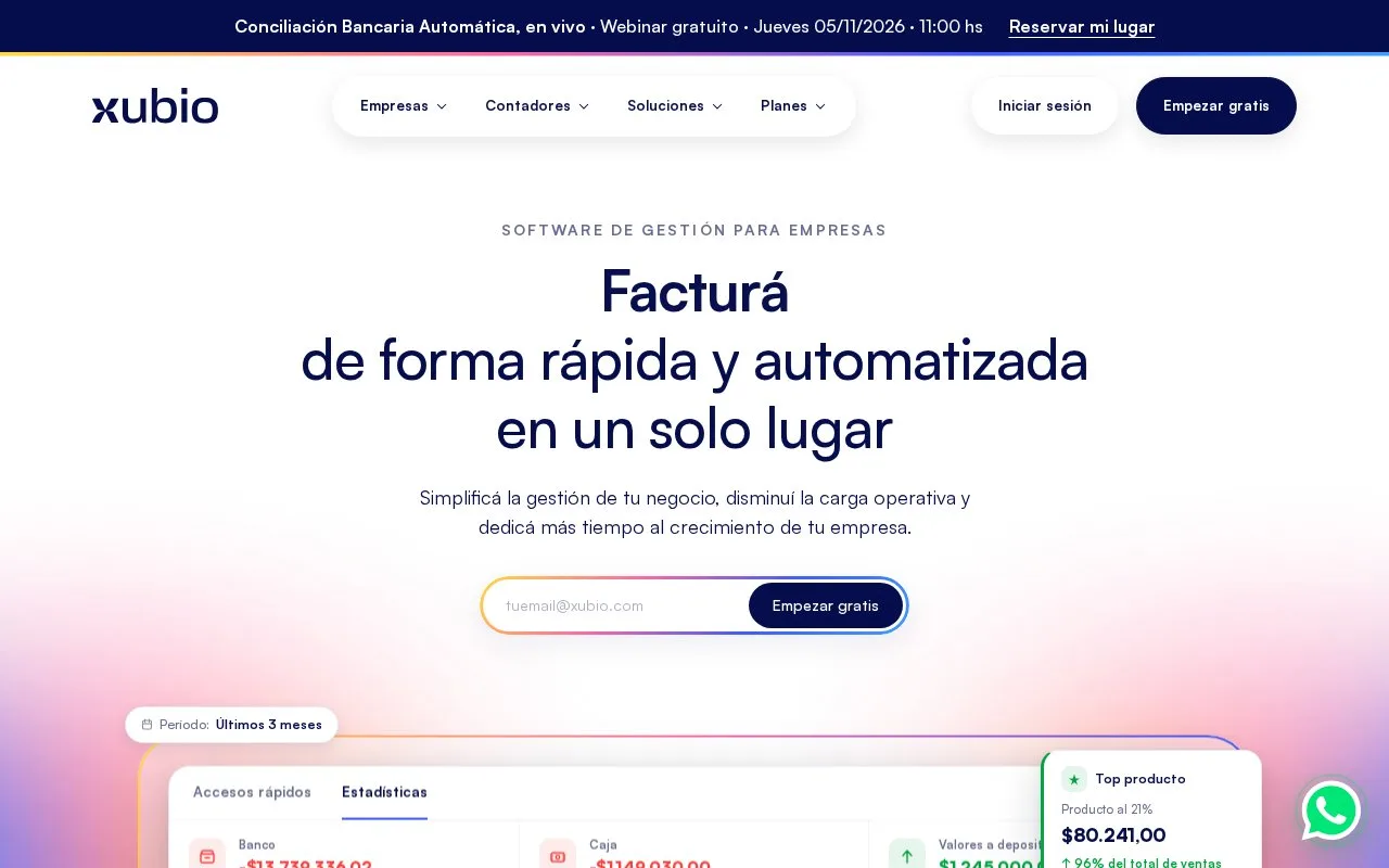Screenshot of the Xubio homepage