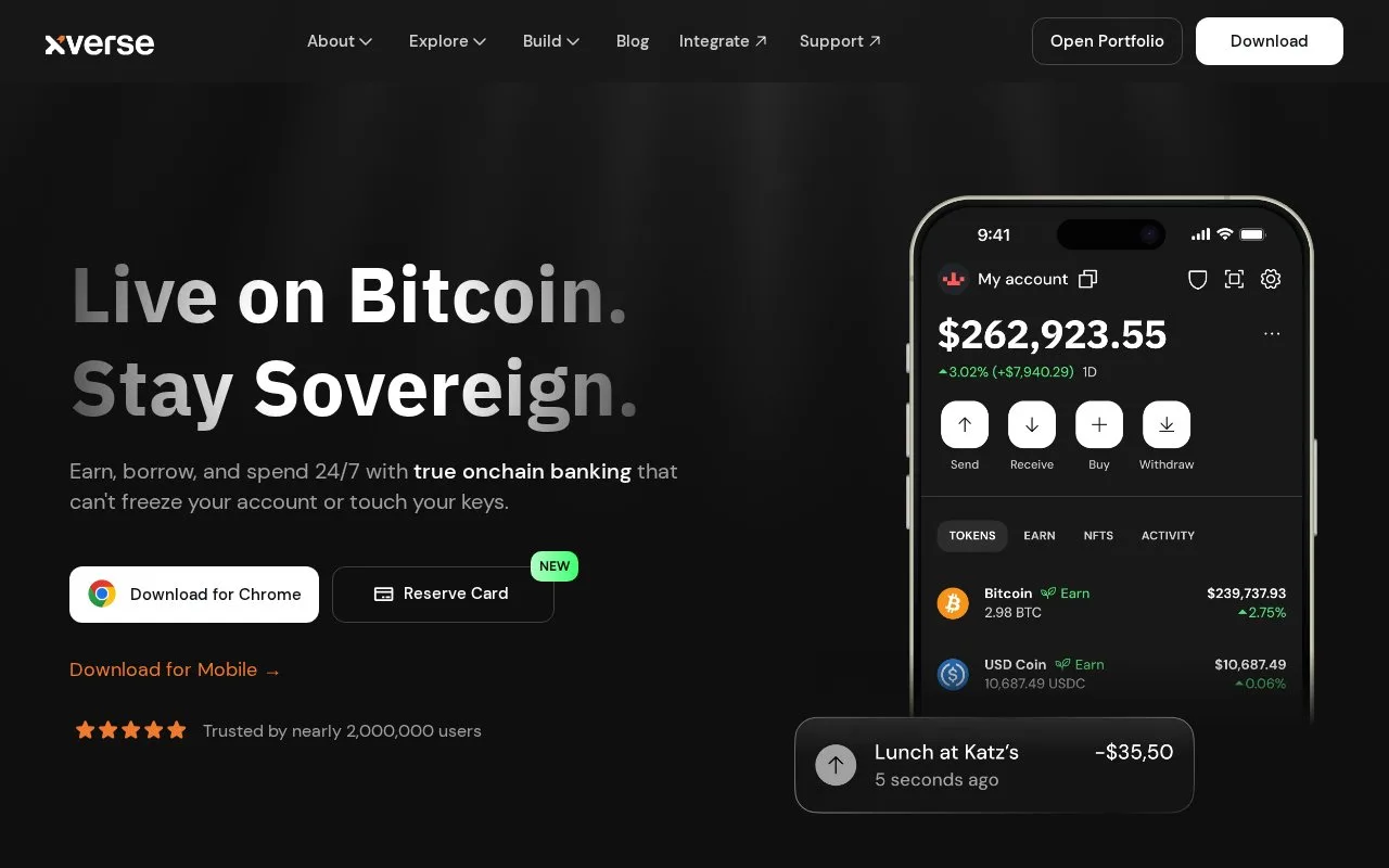 Screenshot of the Xverse homepage