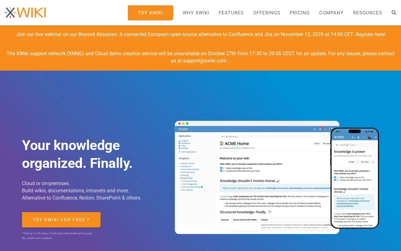Screenshot of the XWiki Standard homepage