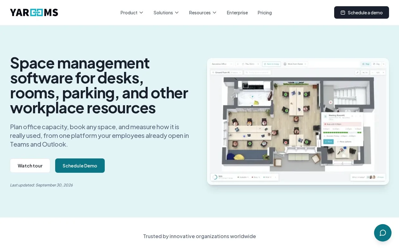 Screenshot of the YAROOMS homepage