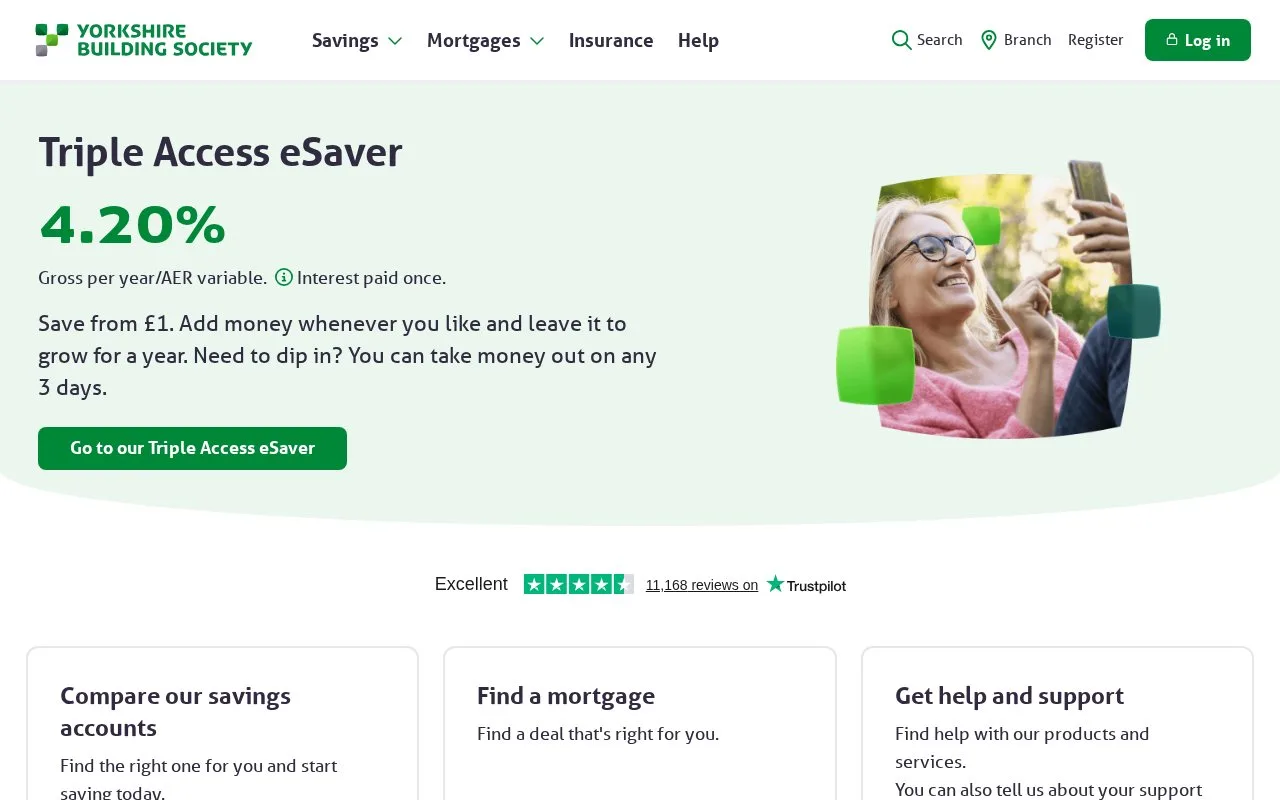 Screenshot of the Yorkshire Building Society homepage
