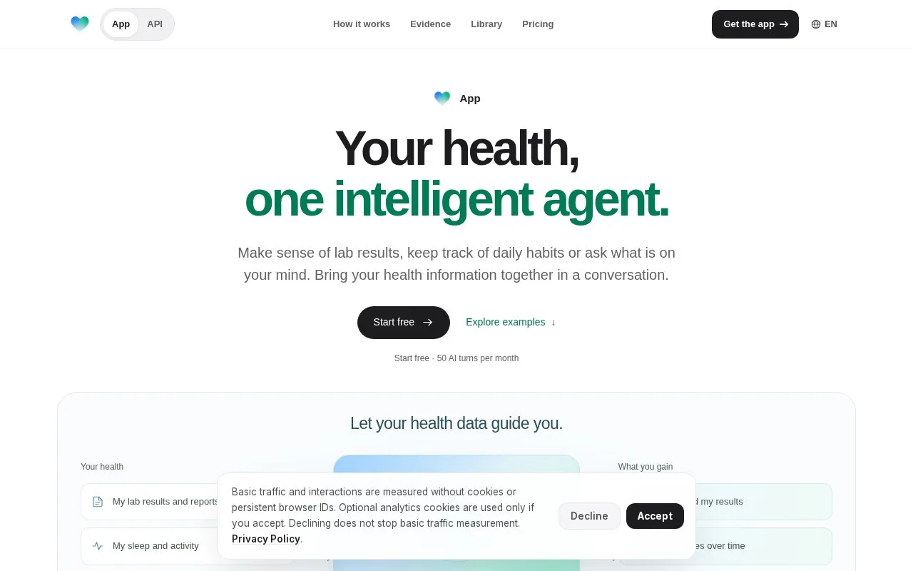 Screenshot of the Yesil Health homepage