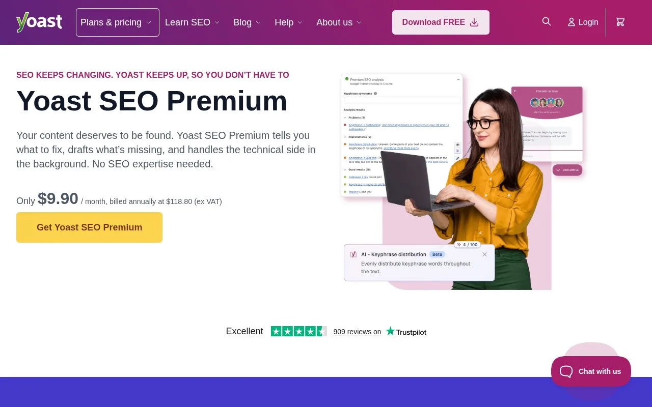 Screenshot of the Yoast SEO homepage